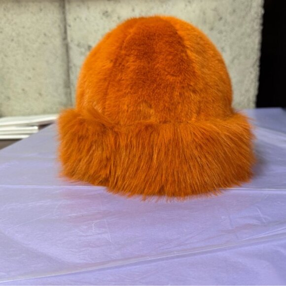Orange Faux Fur Winter Bucket Hat - Picture 3 of 3